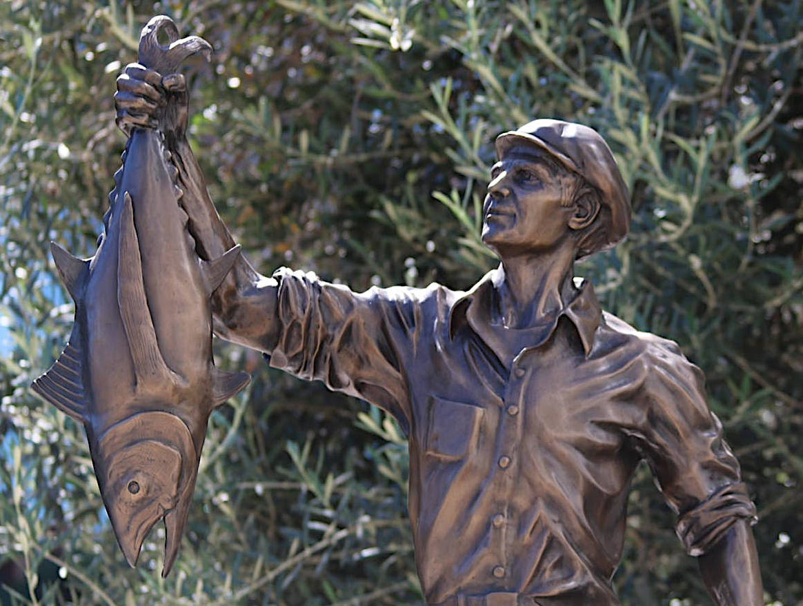 Piazza Pescatore Tuna fisherman sculpture closeup view